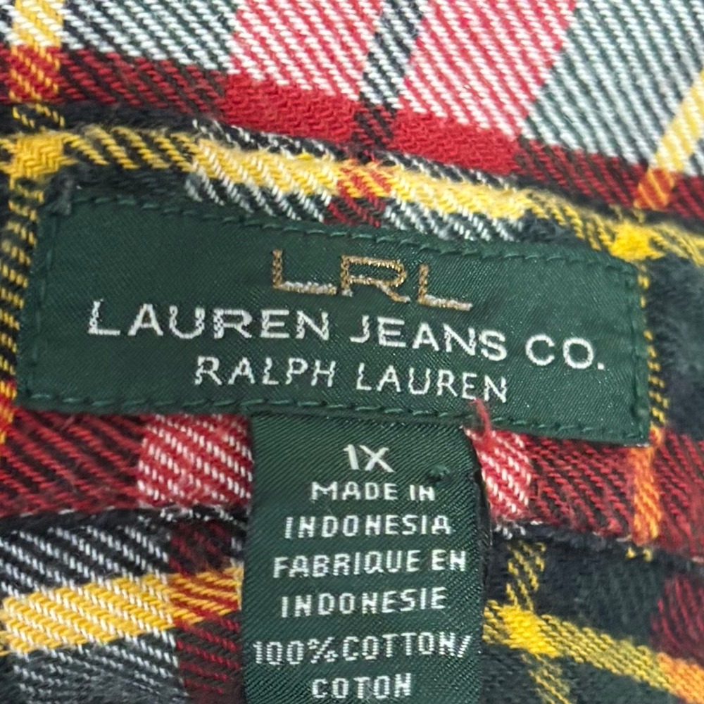 Lauren Ralph Lauren Plaid Tartan Flannel Shirt Womens Size 1X Red‎ Green Yellow - Picture 3 of 4